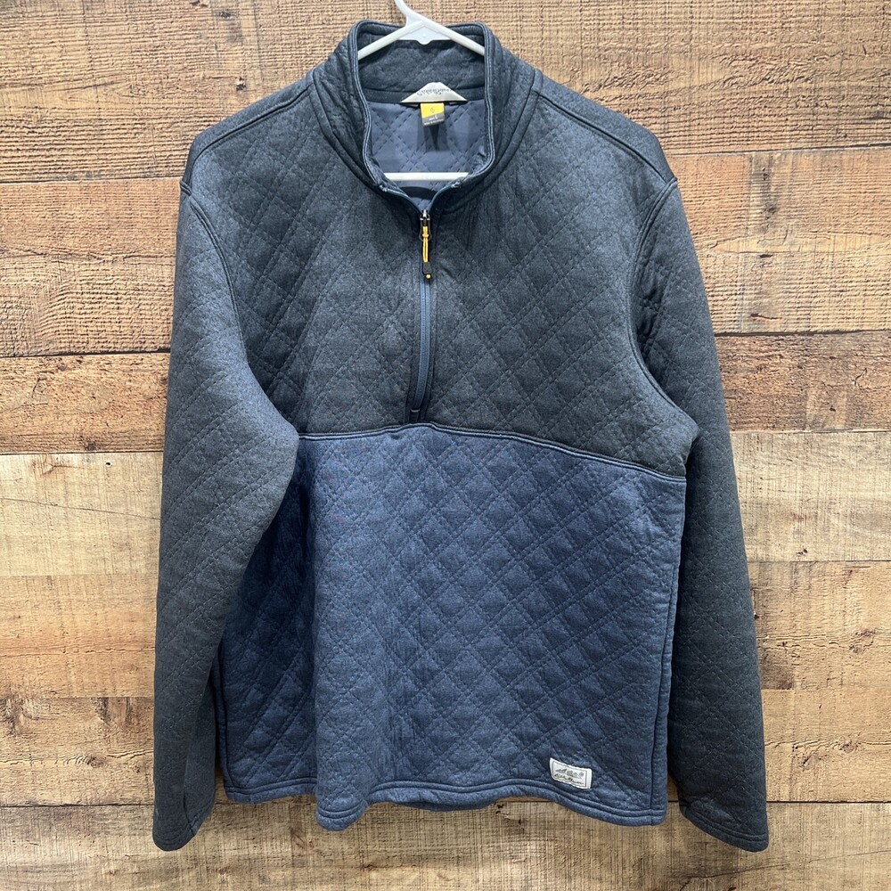 Eddie Bauer Men’s Quilted Polyester Two Tone Blue/Gray 1/4 Zip Sweater Sz Large